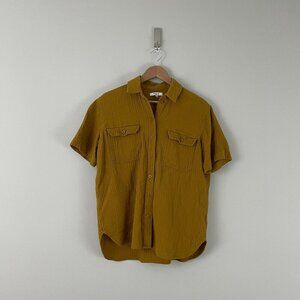 Madewell Lightspun Short-Sleeve Flap-Pocket Shirt Antique Gold Size Small